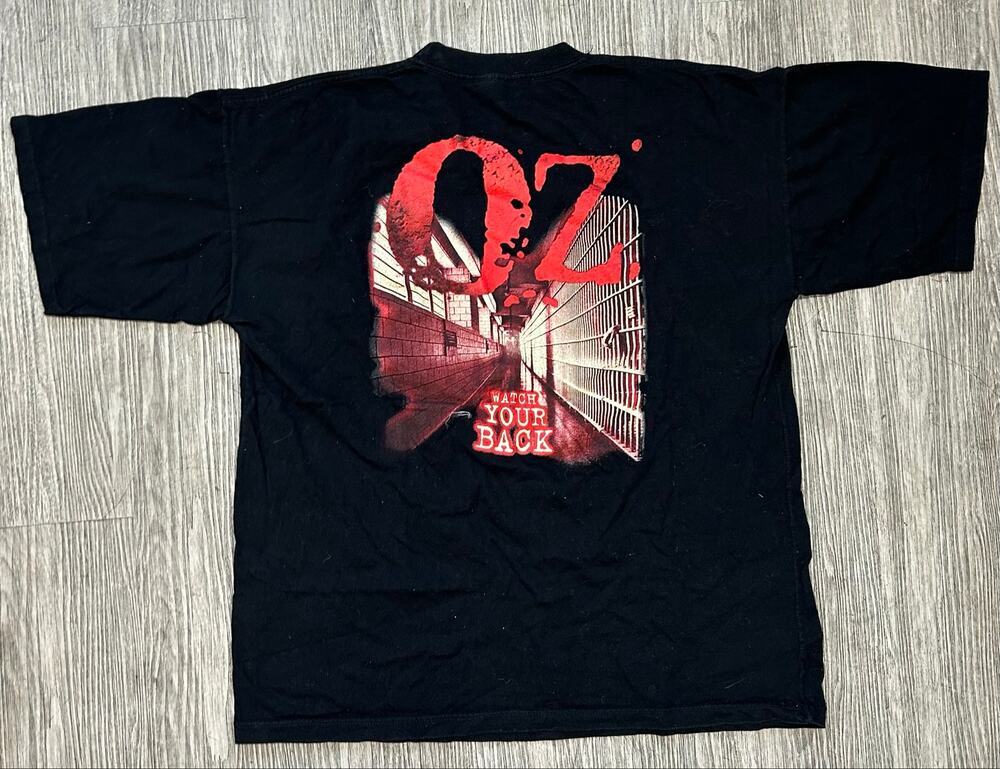 Vintage HBO Oz Promo T Shirt Mens XL Black Double Sided Watch Your Back TV Show